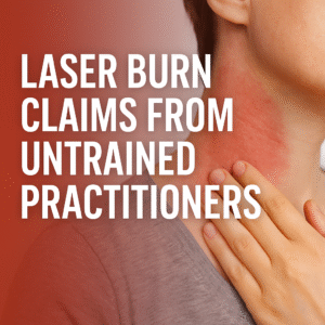 Close-up of a neck with a red burn mark from a laser treatment, showing an example of injuries involved in laser burn claims.