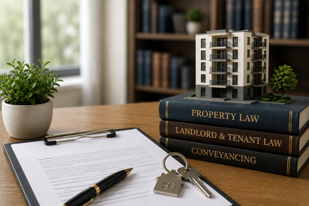 Understanding your lease UK concept with lease agreement document, keys, and property law books