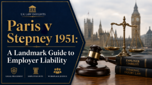 Paris v Stepney 1951 landmark employer liability case illustrated with a gavel, scales of justice and UK legal imagery.